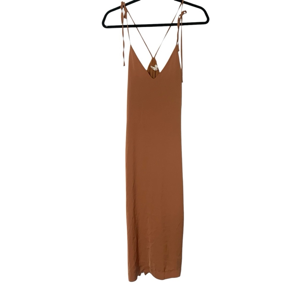NWT Avec Les Filles XS Almond Tan Zip Hem Midi Slip Dress